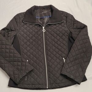 Calvin Klein Black Quilted Zip Jacket Size L Stretch Side Panels